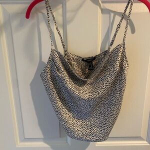 Forever 21 pearlescent white and black polka dot Crop top